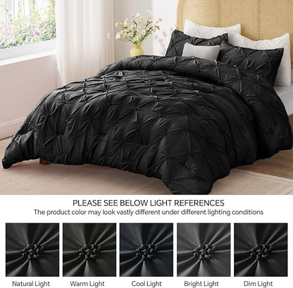 BEDELITE Black Twin Comforter Set for Girls - 2 Peices Boho Pintuck Bedding Comforter Sets, Lightweight Soft & Warm Twin Bedding Sets with 1 Pillowcase for All Season