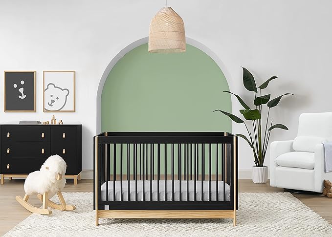 babyGap by Delta Children Tate 4-in-1 Convertible Crib TrueSleep Crib and Toddler Mattress (Bundle), Ebony/Natural