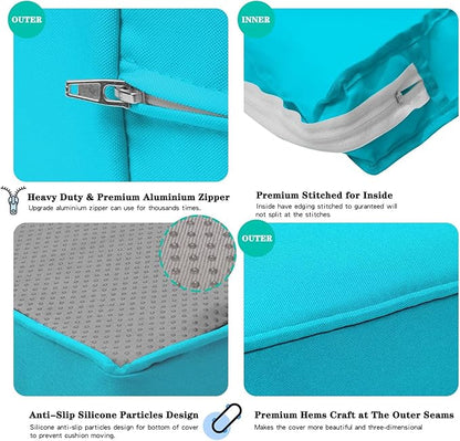 ClawsCover 9Pack Outdoor Seat and Back Cushions Replacement Covers Fit for 5 Pieces 4-Seater Wicker Rattan Patio Conversation Set Sectional Couch Furniture,Turquoise-Include Covers Only
