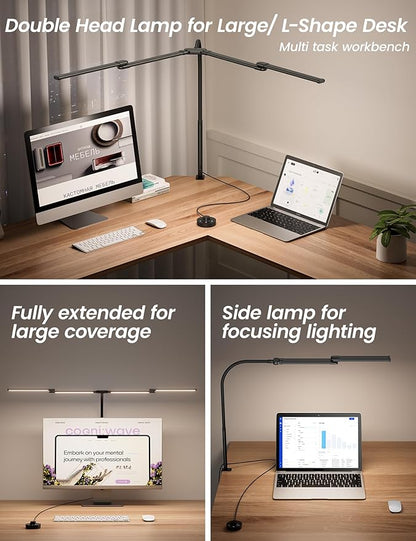 BOHON LED Desk Lamp for Home Office, 24W Architect Task Lamp with Clamp, Desktop Controller, 5 Color Stepless Dimming Table Light, Screen Computer Monitor Gooseneck Lamp for Reading Study Workbench