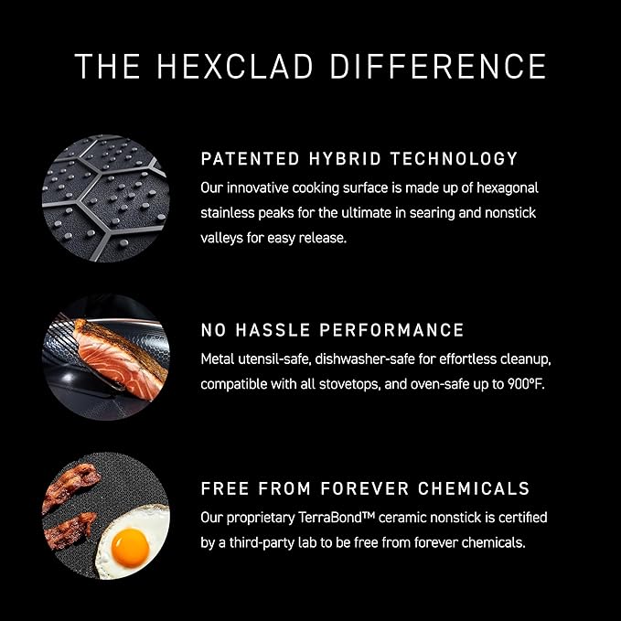 HexClad Hybrid Nonstick BBQ Grill Pan, Dishwasher-Friendly, BBQ and Oven-Safe Up to 900°F