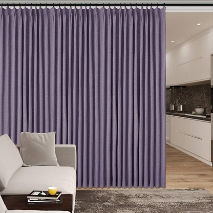 Room Divider Curtains Screen Partitions, Linen Look 100% Blackout Drapery 102 Inches Long, 100" Wide Pinch Pleated Window Drapes, Privacy Protecting, Light Blocking, (1 PC, Violet)