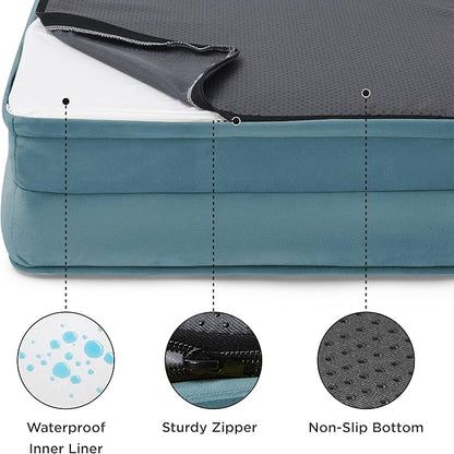 Bedsure Small Orthopedic Dog Bed - Washable Bolster Dog Sofa Beds for Small Dogs, Supportive Foam Pet Couch Bed with Removable Washable Cover, Waterproof Lining and Nonskid Bottom Couch, Blue