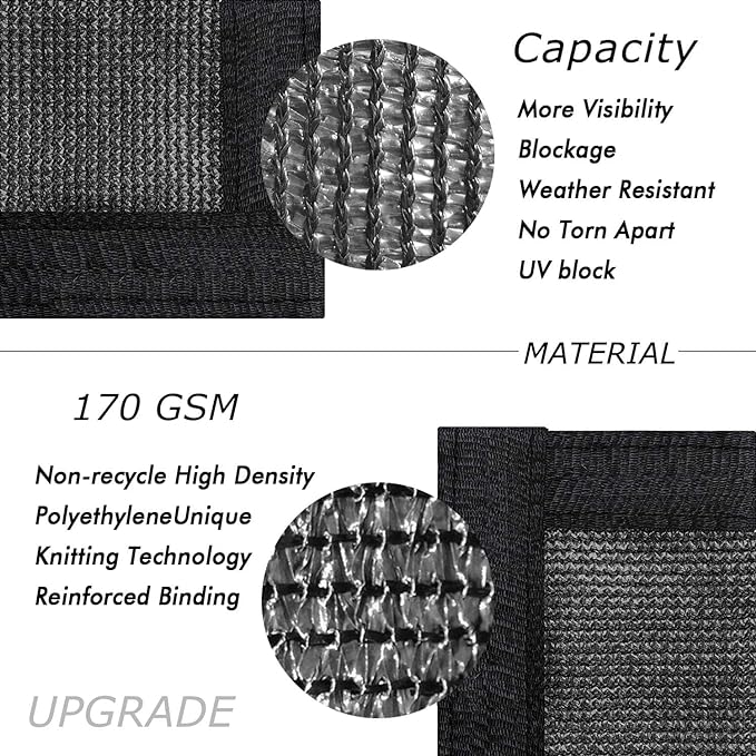 UPGRADE Privacy Fence Screen 8'x19' Black Outdoor 90% Visibility Blockage 170 GSM Mesh Shade Cover Panels for Backyard,Balcony,Home Decoration with Zip Ties,Customized Avaliable