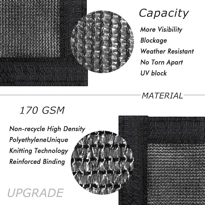 UPGRADE Privacy Fence Screen 6'x43' Black Outdoor 90% Visibility Blockage 170 GSM Mesh Shade Cover Panels for Backyard,Balcony,Home Decoration with Zip Ties,Customized Avaliable
