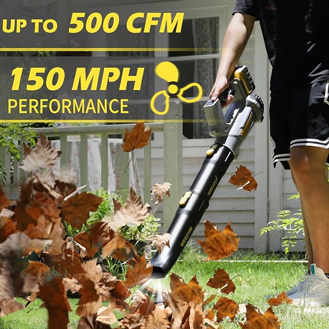 500 CFM Cordless Leaf Blower, 2 x 21V 4.0Ah Battery and Charger, Electric Leaf Blowers for Patio Cleaning, Lawn Care, Blowing Leaves and Snow