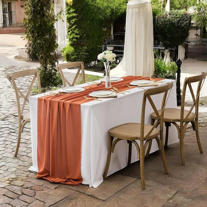 Pack of 25 | Brunt Orange | 10ft Chiffon Table Runner 29x120 Inches Long Romantic Rustic Sheer Gauze Runner for Wedding Bridal Shower Birthday Banquets Engagement Spring Easter Boho Decorations