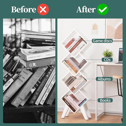 Yoobure White Bookshelf, Wood Small Bookcase 4-Tier Book Shelf, Tall Bookcases Book Organizer, Modern Bookshelves Floor Standing for CDs/Books in Small Spaces, Living Room, Home Office, Bedroom