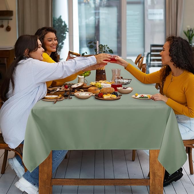 sancua Rectangle Tablecloth - 60 x 102 Inch - Stain and Wrinkle Resistant Washable Polyester Table Cloth, Decorative Fabric Table Cover for Dining Tables, Buffet Parties and Camping, Sage Green