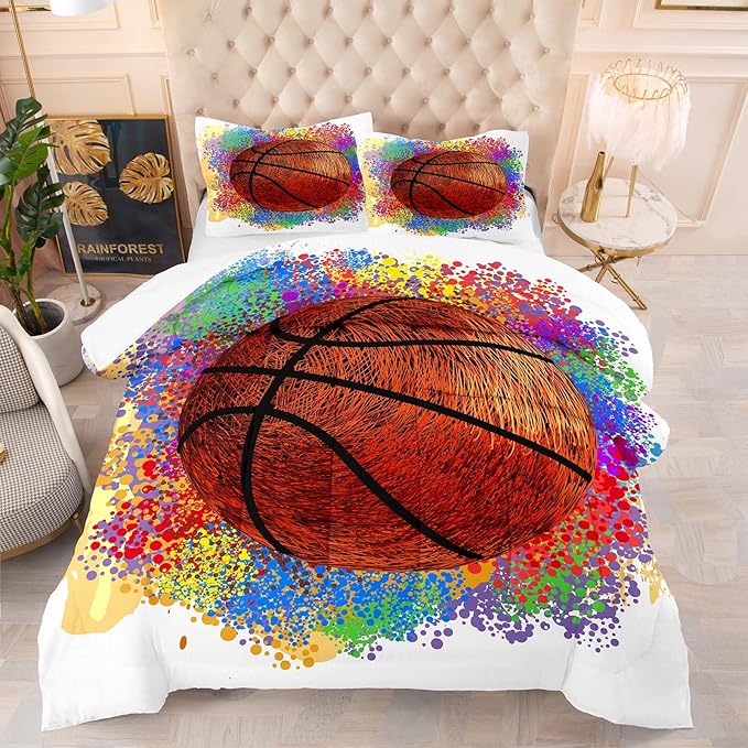 Tailor Shop Basketball Bedding Set for Boys Kids Teens,Sports Queen Size Comforter Set,Kids Basketball Comforter Sets with 2 Pillowcases