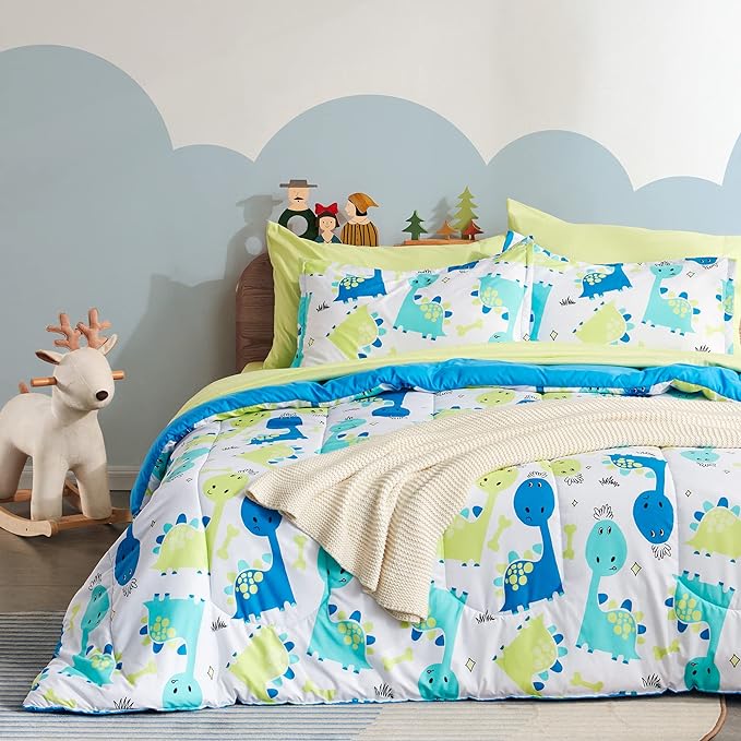 SLEEP ZONE Kids Bedding Full/Queen Comforter Set - Cute Printed for Boys, Girls, Teens, Super Soft, Fade Resistant, Cute Dino, Full/Queen