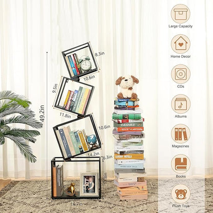 Bookshelf 2024 NEW, 4-Tier Bookshelves, 49.2" Tall Black Bookshelf, Book Shelf, Bookcase, Modern Bookshelf, Storage Shelves for CDs/Books/Collections, Display Shelf, Livingroom, Bedroom, Office