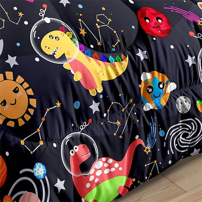 Boys Dinosaur Comforter Set Queen Size, 3Pcs Black Cartoon Dinosaur Bedding Set for Girls Kids Adults Bedroom Decor, Boys Comforter Set for All Season, Lightweight, 1 Quilt with 2 Pillowcases