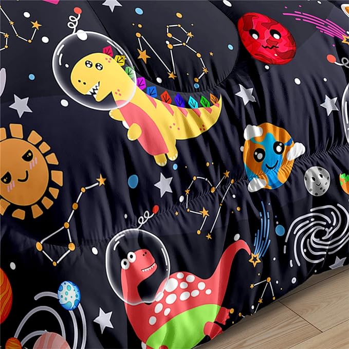 Dinosaur Bedding Set for Boys - 2Pcs Lovely Black Dinosaur Bedding Set for Bedroom Twin Size Cute Animal Patterns Dinosaur Comforter Set for Boys Girls Teens Kids Room Decor, 1 Quilt 1PillowCase