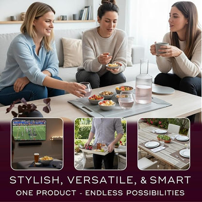 2-in-1 Serving Tray & Placemat | Faux Leather & Reversible | Lays Flat as a Placemat or Folds into an Ottoman Food Tray, Easy to Clean
