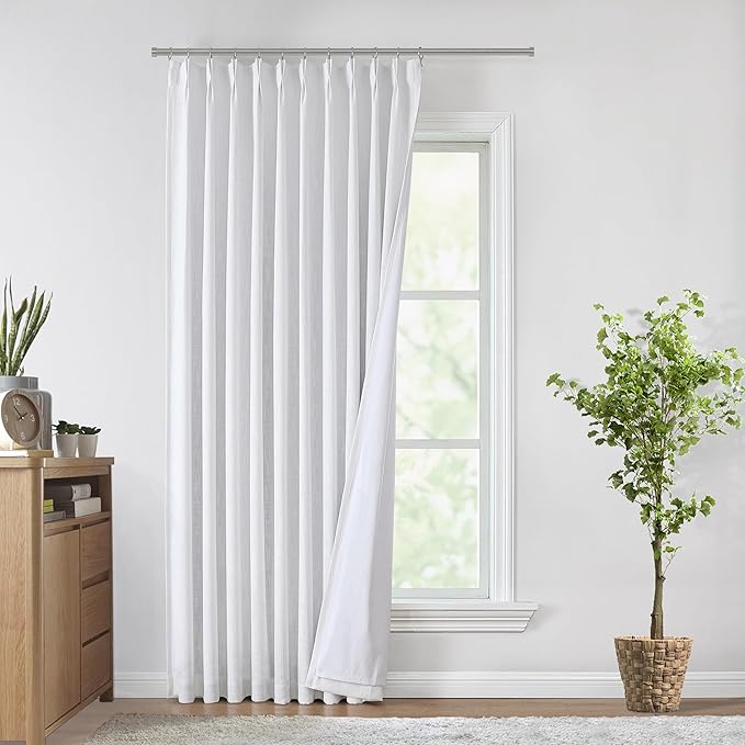 Vision Home White Pinch Pleated Full Blackout Curtains 60 inch Wide Thermal Insulated Window Panels 90 inch for Living Room Bedroom Room Darkening Pinch Pleat Drapes with Hooks Back Tab 60" Wx90 Lx1