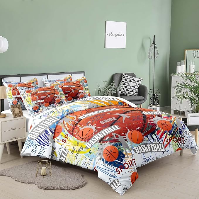 Tailor Shop Basketball Bedding Sets King Size, Basketball Comforter Sets for Kids Boys Teens,Sport Comforter Sets with 1 Comforter 2 Pillowcases…………