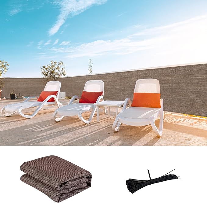 LOVE STORY Custom Size 3'x35' Brown Balcony Privacy Screen,UV Block Privacy Fence Screen,90% Shield for Outdoor Pool Garden Apartment Railing
