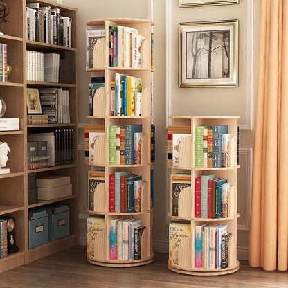 5 Tier 360° Rotating Stackable Shelves Bookshelf Organizer 360 Display Rotating Bookshelf Wood Book Shelf Organizer for Bedroom, Living Room, Study Room - Intexca