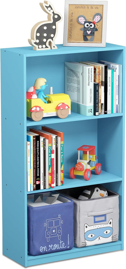 FURINNO Basic 3-Tier Bookcase Storage Shelves, Light Blue