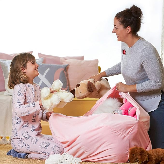 Aubliss Stuffed Animal Storage, Velvet Bean Bag Chairs Cover, X-Large 38" Ultra Soft Kids Toy Storage Organizer for Blankets Towels Clothes, Unicorn Pink Floral