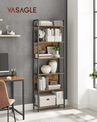 VASAGLE 6-Tier Bookshelf, Book Shelf, Industrial Bookcase, with Steel Frame, for Living Room, Home Office, Bedroom, 9.4 x 23.6 x 73.2 Inches, Rustic Brown and Black ULLS113B01