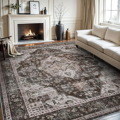 AMOAMI-Area Rug 8X10 Rugs for Living Room-Vintage Soft Brick/Brown Rugs for Bedroom-Non Slip Carpet-Washable Rug for Dining Room Living Room Bedroom Office Under Table