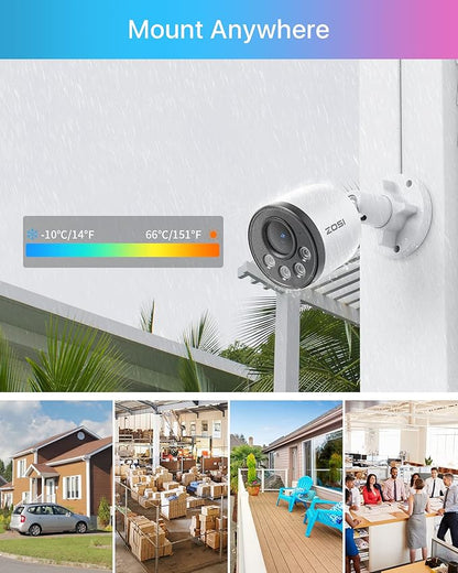 ZOSI 5MP 8CH PoE Security Camera System with Audio,H.265+ 5MP 8 Channel NVR with 2TB HDD,8pcs Weatherproof PoE IP Cameras Outdoor Indoor,Human Detection,100ft Night Vision,for Home 24-7 Recording