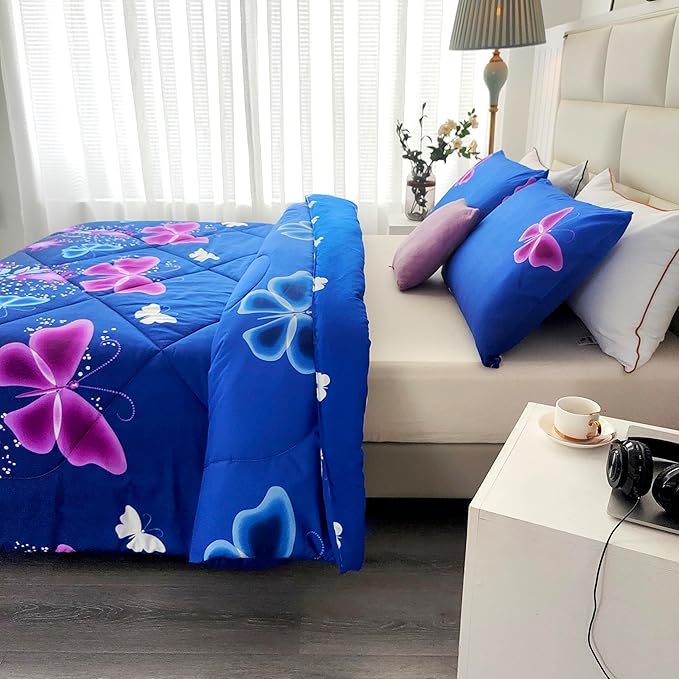 SDY 3PCS Butterfly Comforter Set Twin, Bed in a Bag Set Twin Quilt Set, Kawaii Comforter Purple Floral Bedding, Bedroom Decor Aesthetic for Girls, Kids, Toddler, Children, Teenage, Baby…