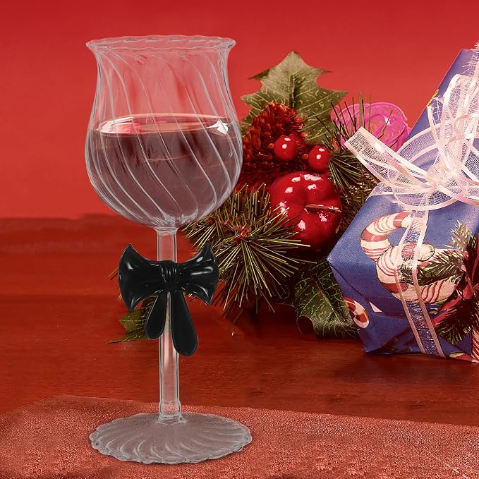 Ml Elegant Bow Wine Glasses for Valentine's Day Dinner and Weddings, Romantic Atmosphere Creator with Ornate Glass Design to Enhance Celebration Glassware Collection