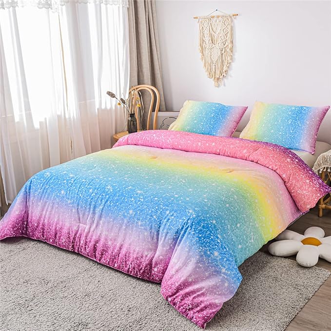 Holawakaka Space Star Ombre Comforter Set Ombre Multi-color Gradient Bedding Set Twin Size (Multi-color, Twin)