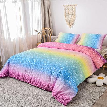 Holawakaka Space Star Ombre Comforter Set Ombre Multi-color Gradient Bedding Set Twin Size (Multi-color, Twin)