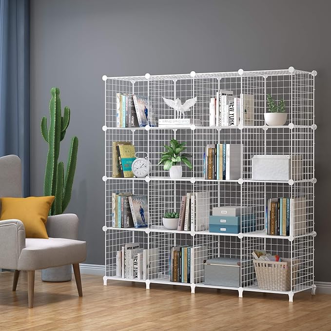 HOMIDEC Wire Cube Storage, Storage Shelves 16 Cube Bookshelf Bookcase Closet Organizer and Storage, Wire Storage Shelves Multi-Use DIY Storage Cube Shelf for Books, Toys, Clothes, Tools