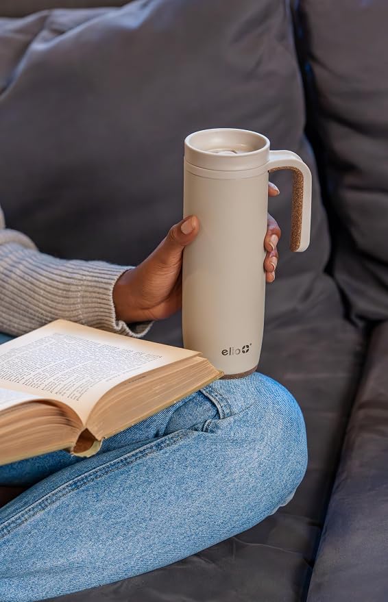Ello Magnet 18oz Vacuum Insulated Stainless Steel Travel Mug with Side Handle and Leak-Proof Slider Lid and Built-in Coaster, Keeps Hot for 5 Hours, Perfect for Coffee or Tea, BPA-Free
