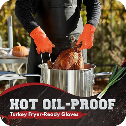 Kitchen perfection XL Silicone Smoker BBQ Gloves -Heat Resistant Oven Mitts | Waterproof, 5-Finger Design For A Better Grip, for Pitmasters, Meat Smoking, Grilling, Cooking, Frying Turkey | Grill Gift