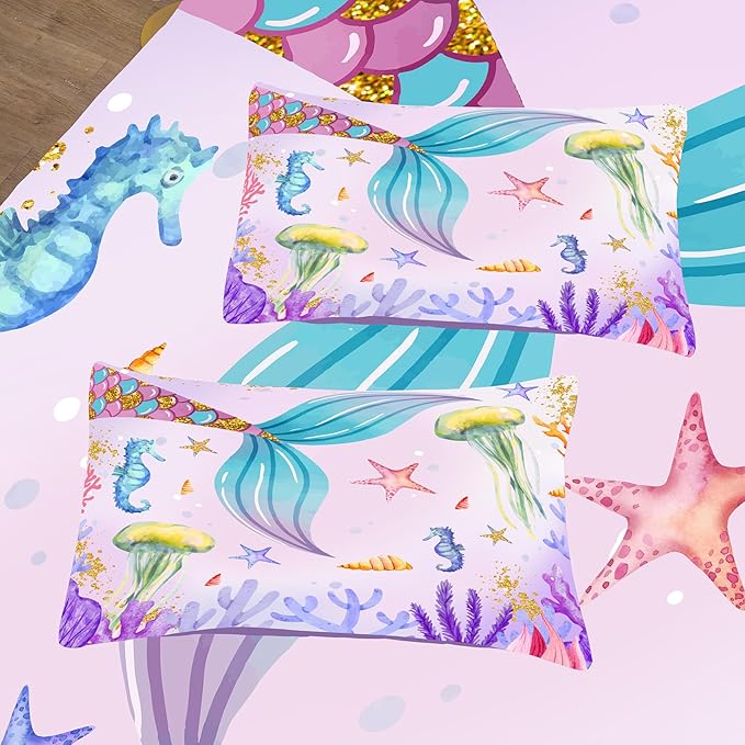 NINENINE Mermaid Tail Bedding Sets Mermaid Comforter Set,Full Size Bedding Sets for Girls,Princess Comforter Toddler Bedding Sets for Girls with 1 Comforter 2Pillowcases