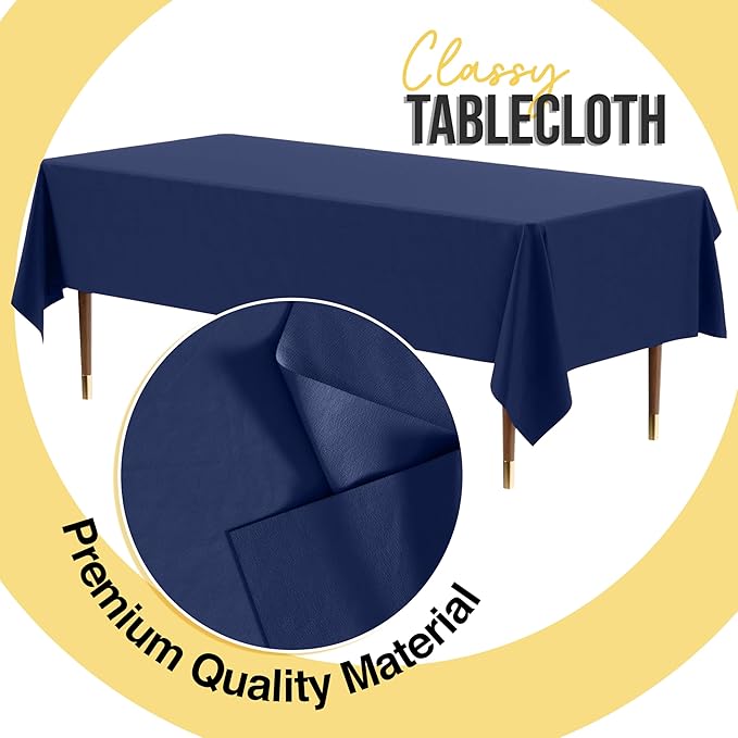 Party Solids 66% Thicker Premium Plastic Table Cloth Rectangle Table Cover 0.5 Mil 12 Pack Navy Blue Table Cloth 54 Inch x 108 Inch Disposable Tablecloth Won't Tear Easily Like Cheap Thin Brands
