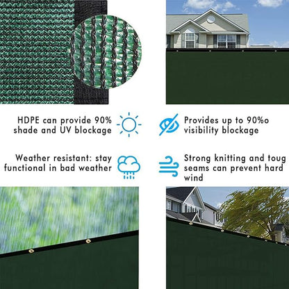 UPGRADE Privacy Fence Screen 4'x14' Dark Green Outdoor 90% Visibility Blockage 170 GSM Mesh Shade Cover Panels for Backyard,Balcony,Home Decoration with Zip Ties,Customized Avaliable