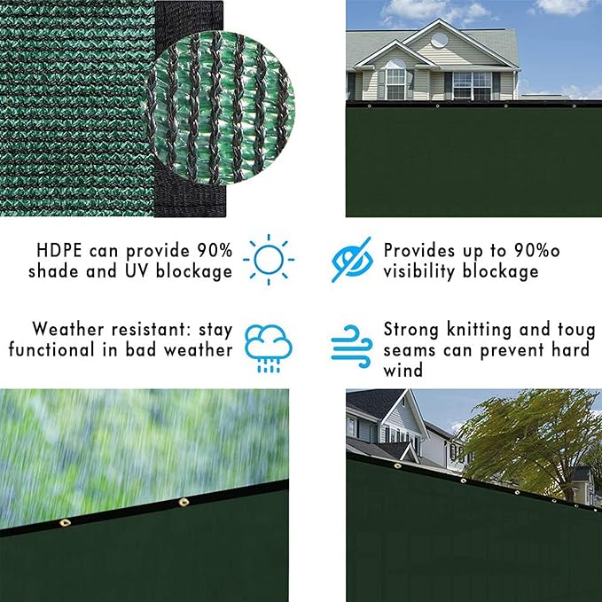 UPGRADE Privacy Fence Screen 4'x32' Dark Green Outdoor 90% Visibility Blockage 170 GSM Mesh Shade Cover Panels for Backyard,Balcony,Home Decoration with Zip Ties,Customized Avaliable