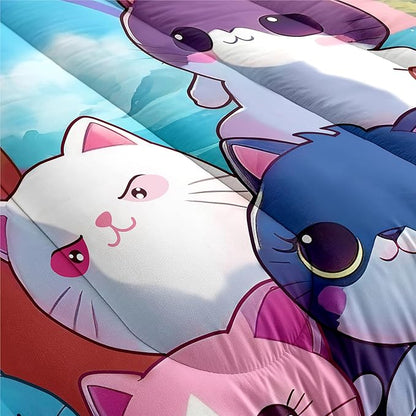 Cat Comforter Set - Cartoon Cat Bedding Sets Twin Comforter Set for Girls Kids Cute Kitty Design Animal Bedding Soft Breathable Cat Quilt for All Season, 1 Comforter 1 Pillowcase