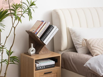 Labcosi 2 Tier Tree Bookshelf, Small Bookshelf for Storing Books/CDs, Wood Book Organizer Shelves for Home Office, Bedroom, Living Room, Rustic Brown