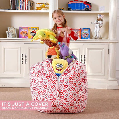 Aubliss Stuffed Animal Bean Bag Storage Chair, Beanbag Covers Only for Organizing Plush Toys, Turns into Bean Bag Seat for Kids When Filled, Large 38"-Canvas Pattern Heart