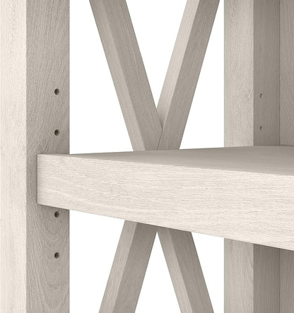 Bush Furniture Key West Bookcase Shelf in Linen White Oak | Farmhouse Bookshelf Display Cabinet for Library, Bedroom, Living Room, and Office