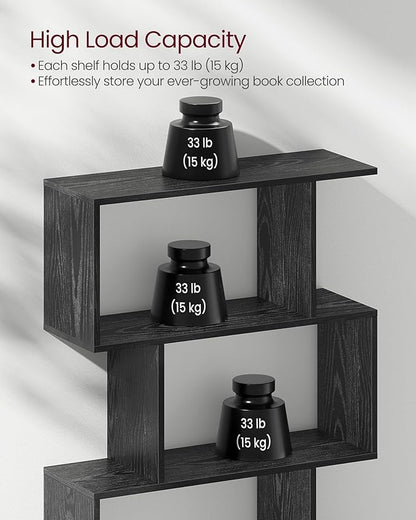 VASAGLE Bookshelf, 5-Tier Bookcase, Tall Display Shelf, Freestanding Storage Shelf, Room Divider, for Home Office, Living room, Bedroom, Study, Ebony Black ULBC062T56