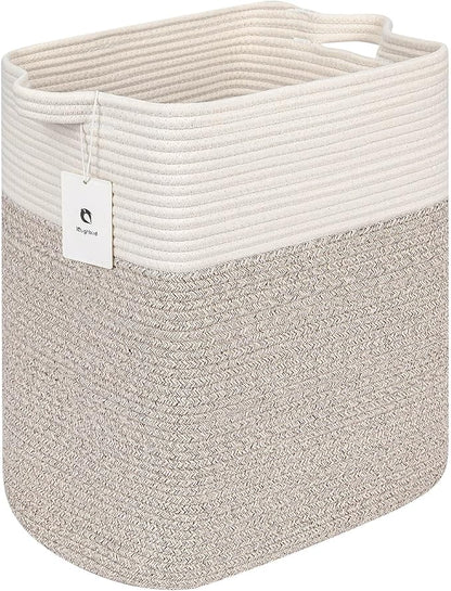 Extra Large Tall Basket Folding Bamboo Rectangle Handle Bins With Handle, Bathroom Dirty Clothes Basket, Bedroom, Toy, Pillows, Closet Organizer White Brown Collapsible Laundry Baskets