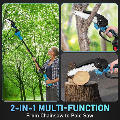 2 in 1 Cordless 6 inch Pole Saw & Mini Chainsaw with 2× 21V Battery, Electric Polesaw with Extension Pole for Tree Trimming