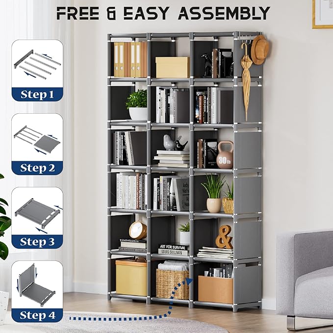Mavivegue Bookshelf,18 Cube Storage Organizer,Extra Large Book Shelf Organizer,Tall Bookcase Shelf,Book Cases/Shelves,Grey Cube Shelf,Cubbies Closet Shelves for Bedroom,Living Room,Home,Office