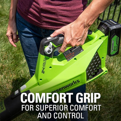 Greenworks 24V (110 MPH / 450 CFM / 125+ Compatible Tools) Cordless Brushless Axial Leaf Blower, 4.0Ah Battery and Charger Included