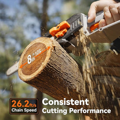 2-in-1 Pole Saw for Tree Trimming, 8 Inch Cordless Mini Chainsaw with Extension Pole, Brushless Motor, with 2 x 4.0 Ah Batteries & Charger, Auto Lubrication, 15 Ft Max Reach