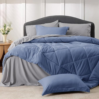 Bedsure Infinity Blue Full Size Comforter Set - 7 Pieces Reversible Full Bed in a Bag, Full Bed Set Infinity Blue and Grey with Comforters, Sheets, Pillowcases & Shams